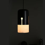 Duotone Alabaster Pendant Light with Iron Accent – Modern Designer Hanging Lamp