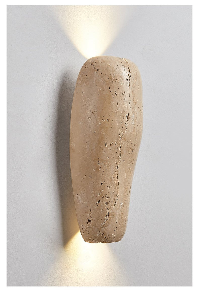 Earthy Stone Wall Sconce in Yellow Travertine – Modern Organic Lighting