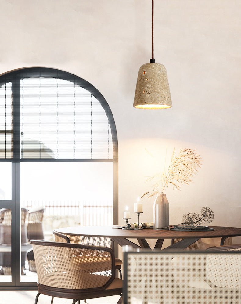 Travertine Cone Pendant Light – Natural Stone Illumination for Modern Interiors