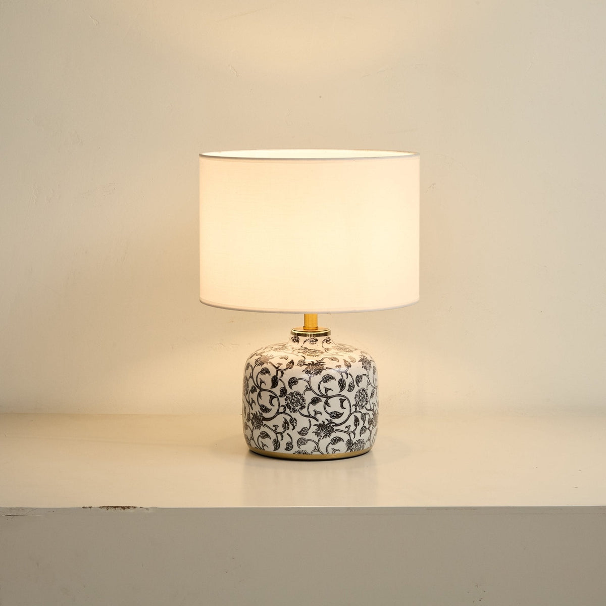 Ebony Vine Ceramic Table Lamp with Beige Fabric Shade