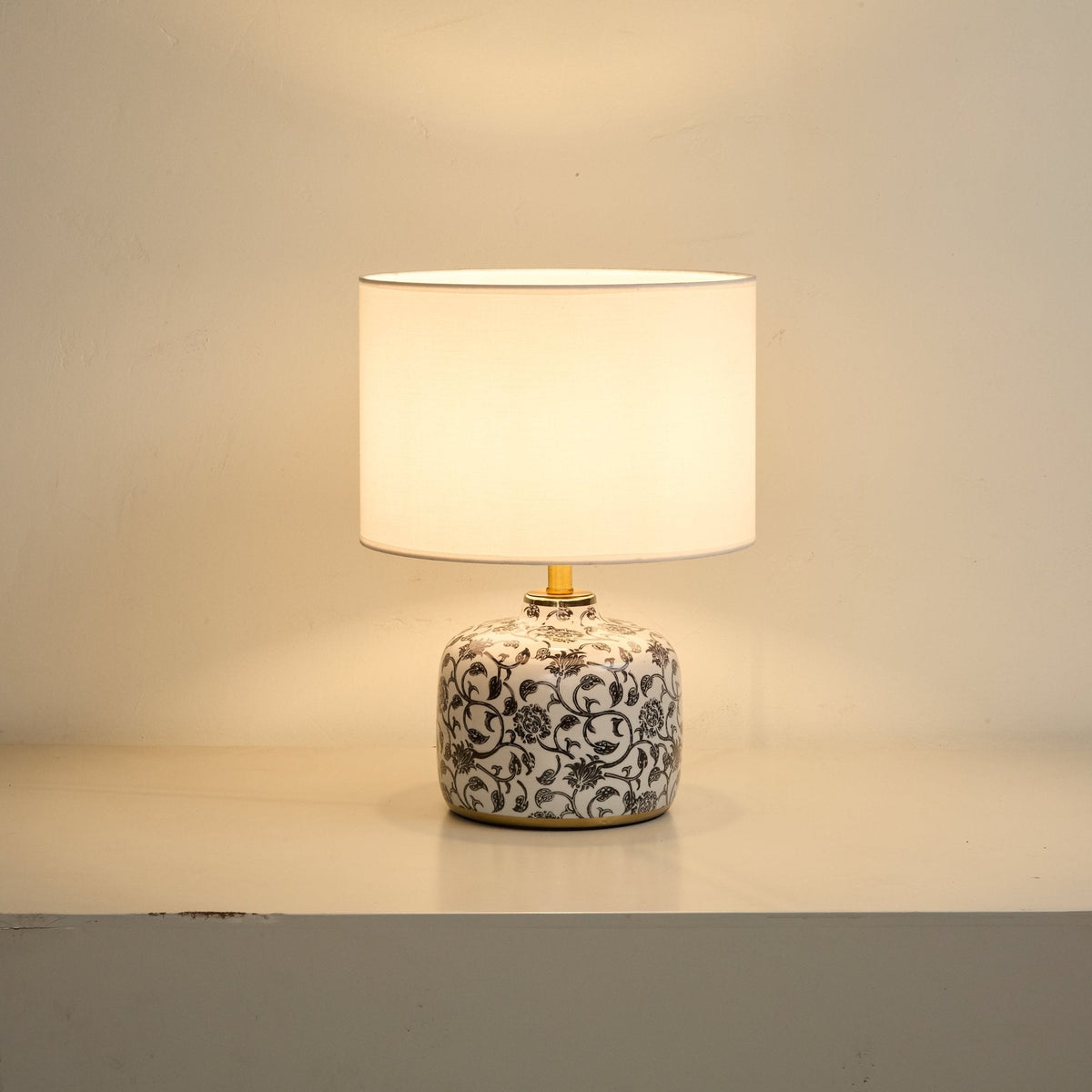 Ebony Vine Ceramic Table Lamp with Beige Fabric Shade