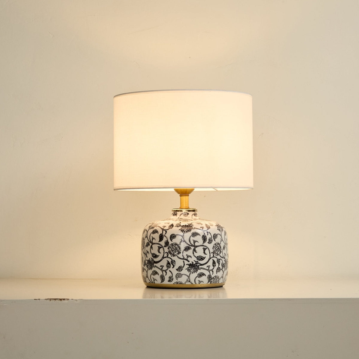 Ebony Vine Ceramic Table Lamp with Beige Fabric Shade