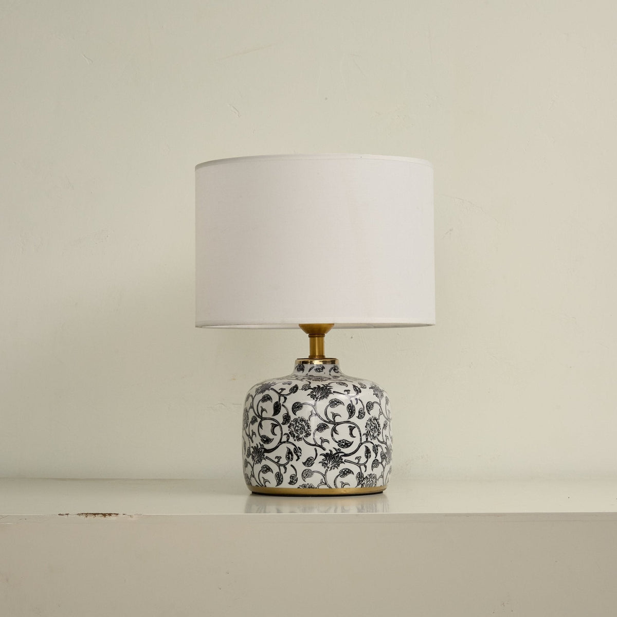 Ebony Vine Ceramic Table Lamp with Beige Fabric Shade