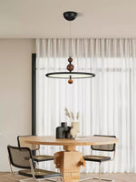 Eclipsa Modern Pendant Light with Walnut Finish and Black Metal Halo