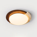 Eclipse Halo Ceiling Lamp in Travertine and Wood – Modern Flush Mount LED Light