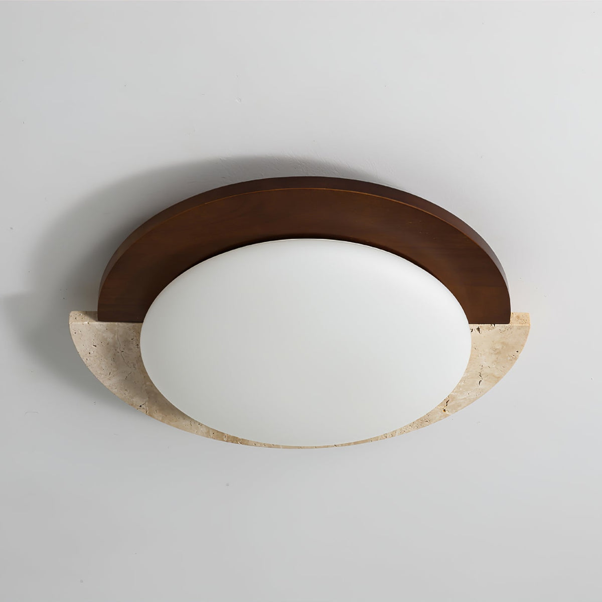 Eclipse Halo Ceiling Lamp in Travertine and Wood – Modern Flush Mount LED Light