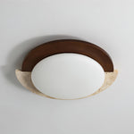 Eclipse Halo Ceiling Lamp in Travertine and Wood – Modern Flush Mount LED Light