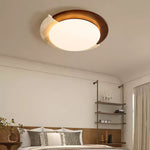 Eclipse Halo Ceiling Lamp in Travertine and Wood – Modern Flush Mount LED Light