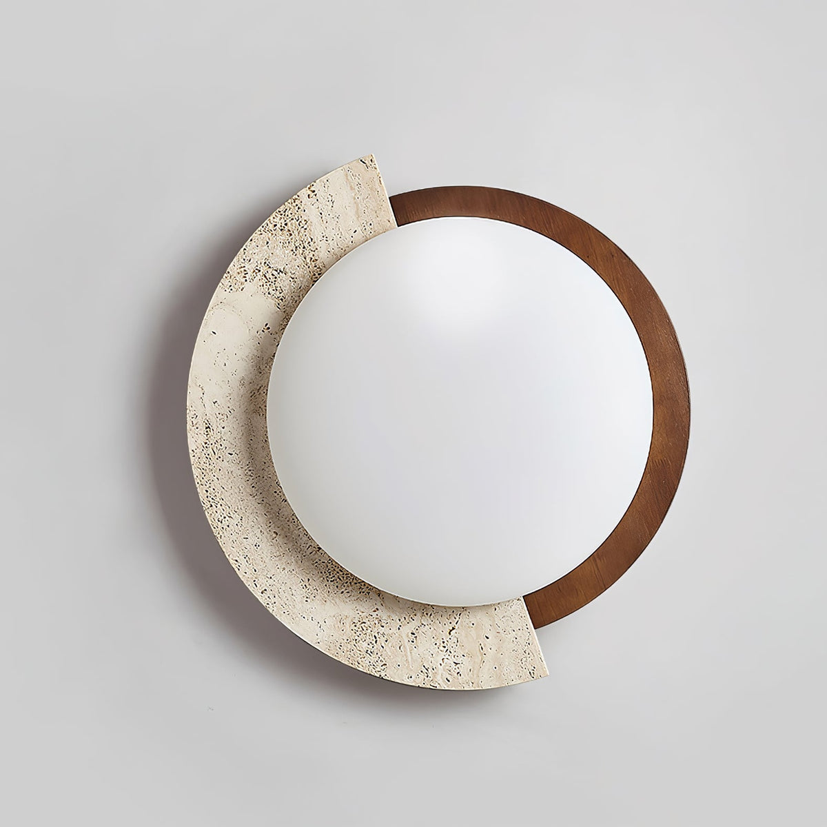 Eclipse Halo Ceiling Lamp in Travertine and Wood – Modern Flush Mount LED Light