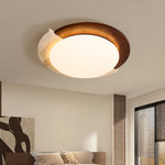 Eclipse Halo Ceiling Lamp in Travertine and Wood – Modern Flush Mount LED Light