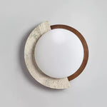 Eclipse Halo Ceiling Lamp in Travertine and Wood – Modern Flush Mount LED Light