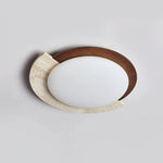 Eclipse Halo Ceiling Lamp in Travertine and Wood – Modern Flush Mount LED Light