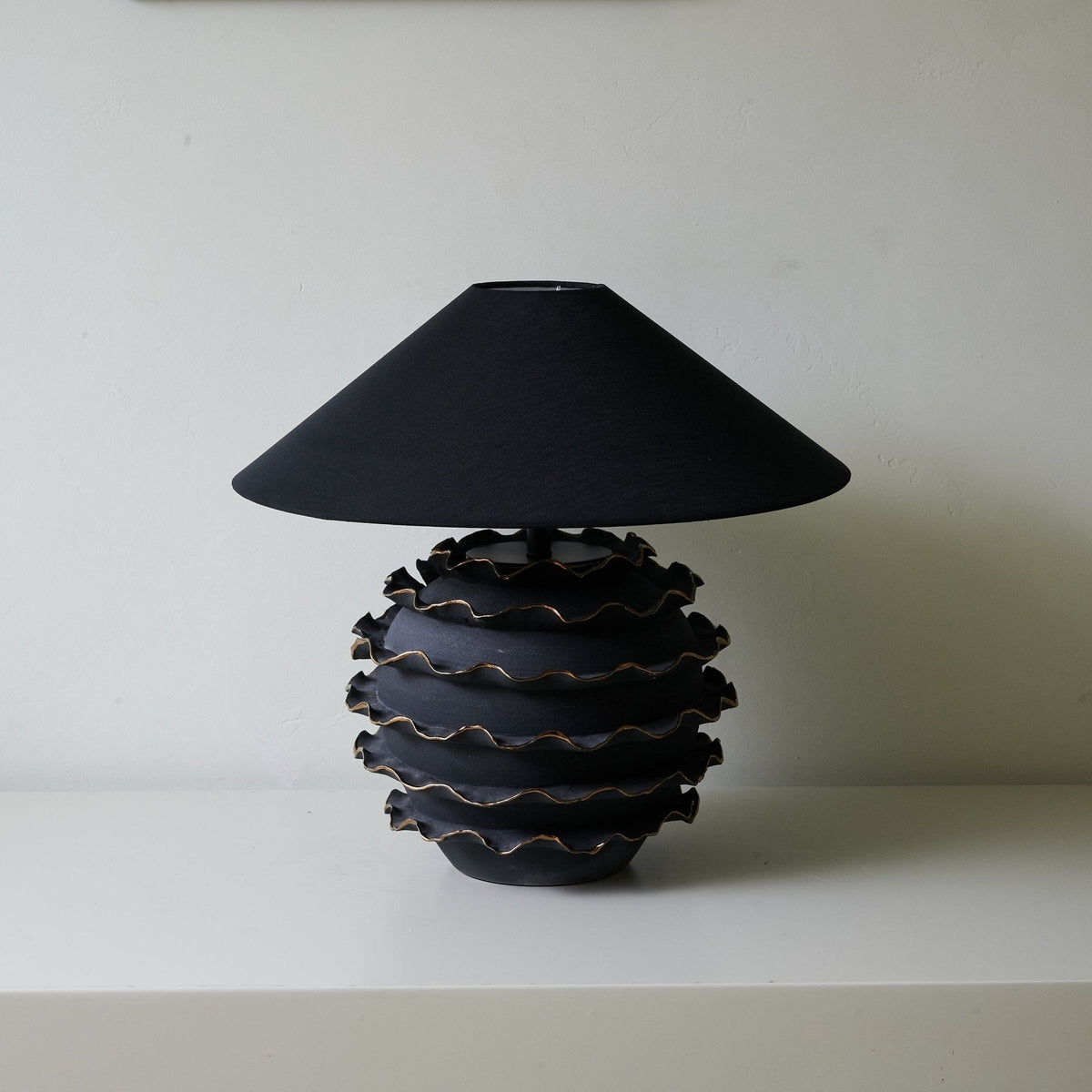 Eclipse Ruffle Ceramic Table Lamp with Black Fabric Shade