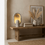 Eclipse Travertine Table Lamp – Sculptural Stone Lighting for Modern Interiors