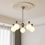 Ecliptica Modern Glass Chandelier with Walnut Accents for Dining Room and Living Room