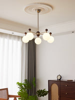 Ecliptica Modern Glass Chandelier with Walnut Accents for Dining Room and Living Room