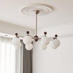 Ecliptica Modern Glass Chandelier with Walnut Accents for Dining Room and Living Room