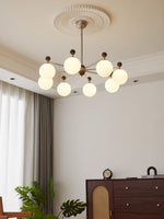 Ecliptica Modern Glass Chandelier with Walnut Accents for Dining Room and Living Room