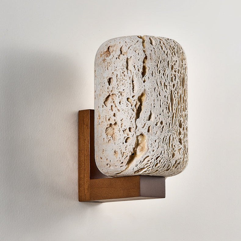 Edenstone Travertine Wall Sconce with Walnut Wood Accent