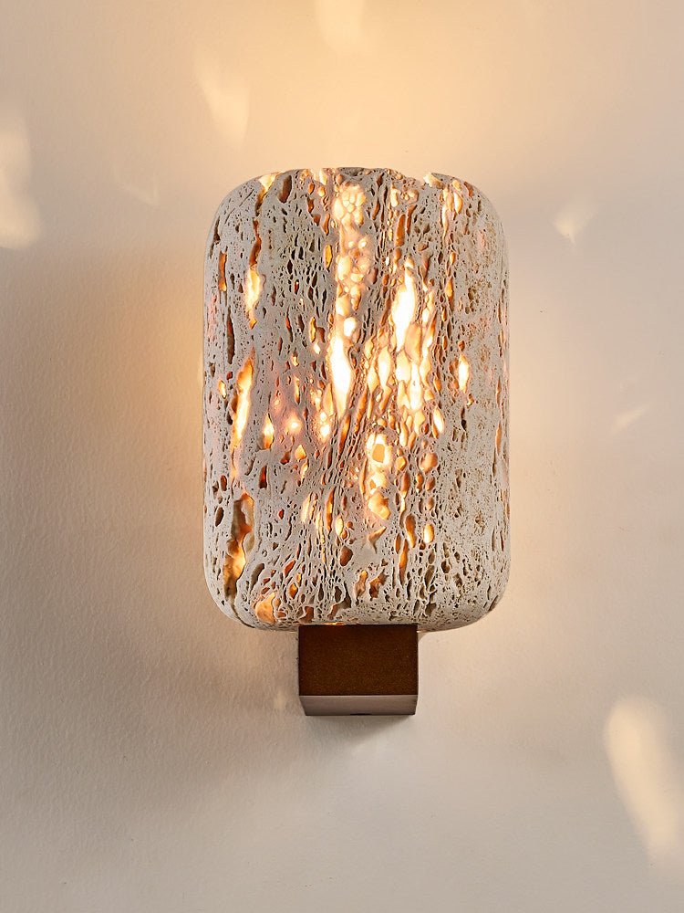 Edenstone Travertine Wall Sconce with Walnut Wood Accent