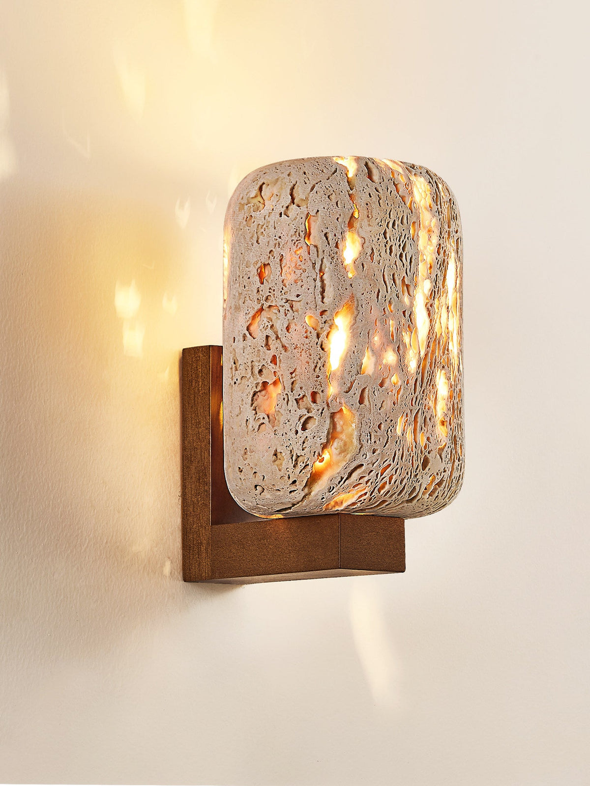 Edenstone Travertine Wall Sconce with Walnut Wood Accent