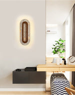 Edrin Travertine LED Wall Sconce with Walnut Accent – Modern Sculptural Lighting