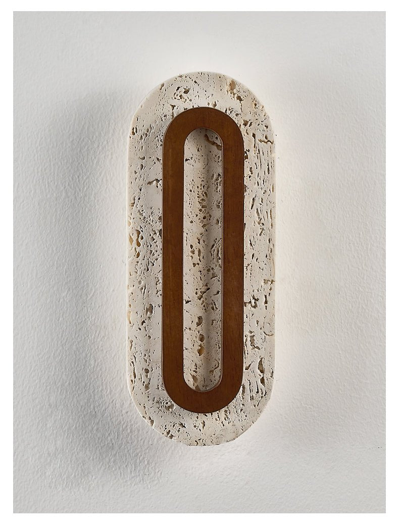 Edrin Travertine LED Wall Sconce with Walnut Accent – Modern Sculptural Lighting