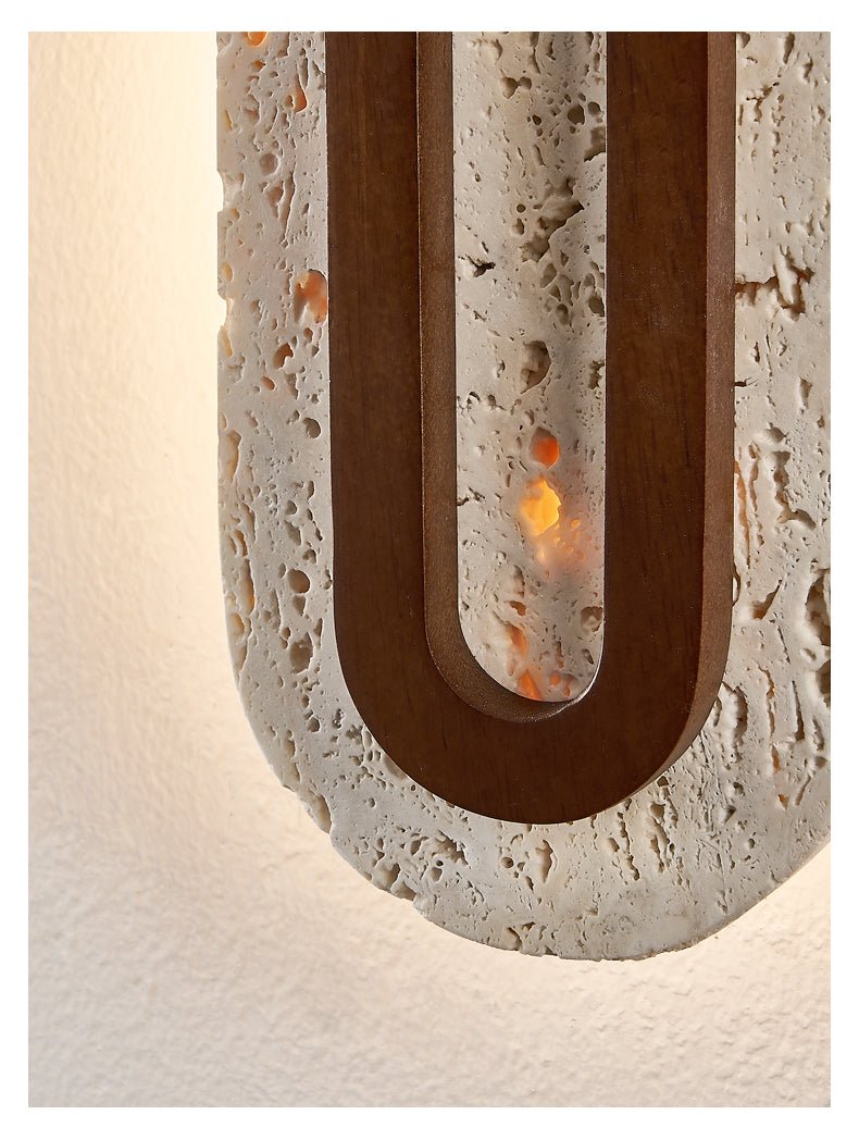 Edrin Travertine LED Wall Sconce with Walnut Accent – Modern Sculptural Lighting
