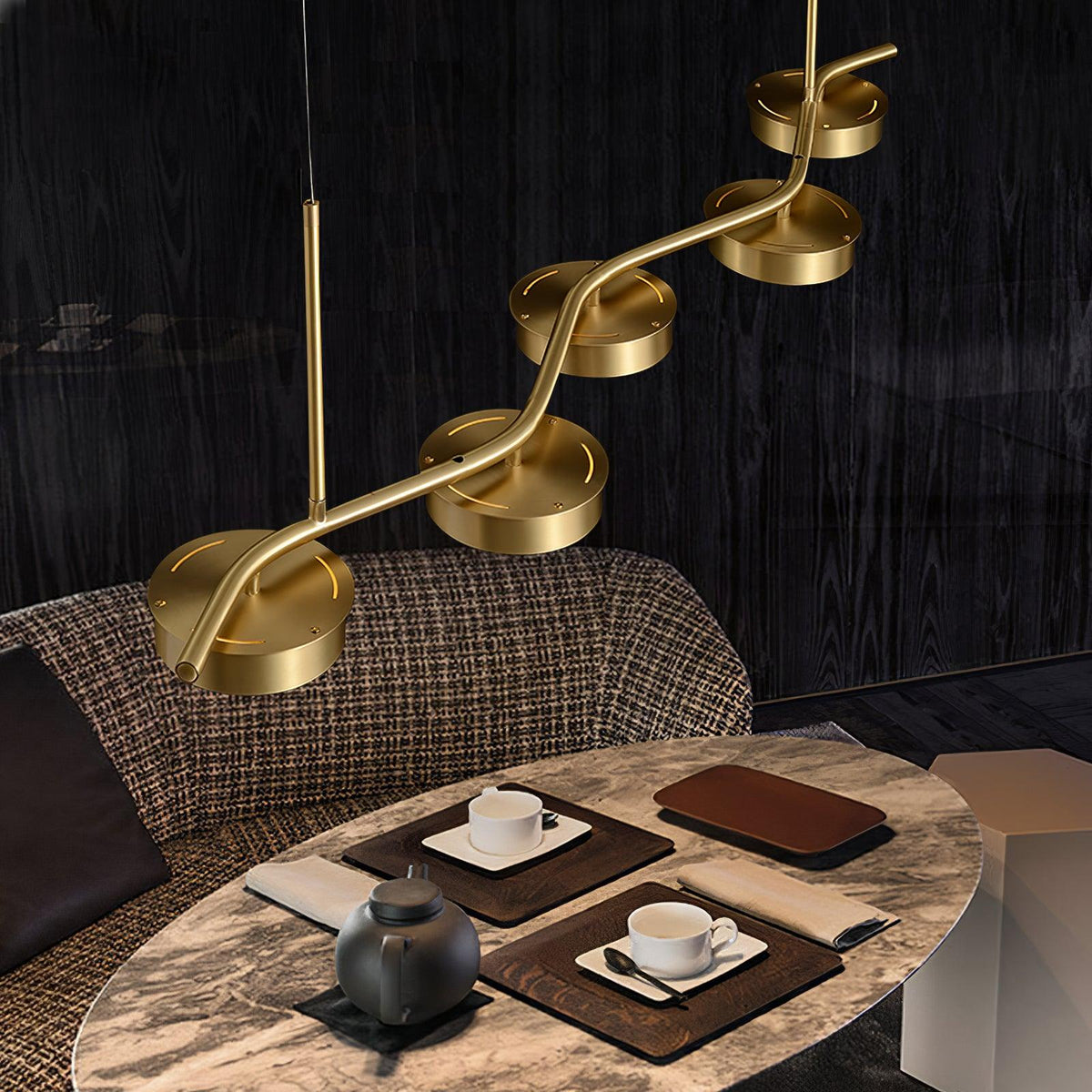 Aldo Six-Light LED Linear Chandelier in Aged Brass