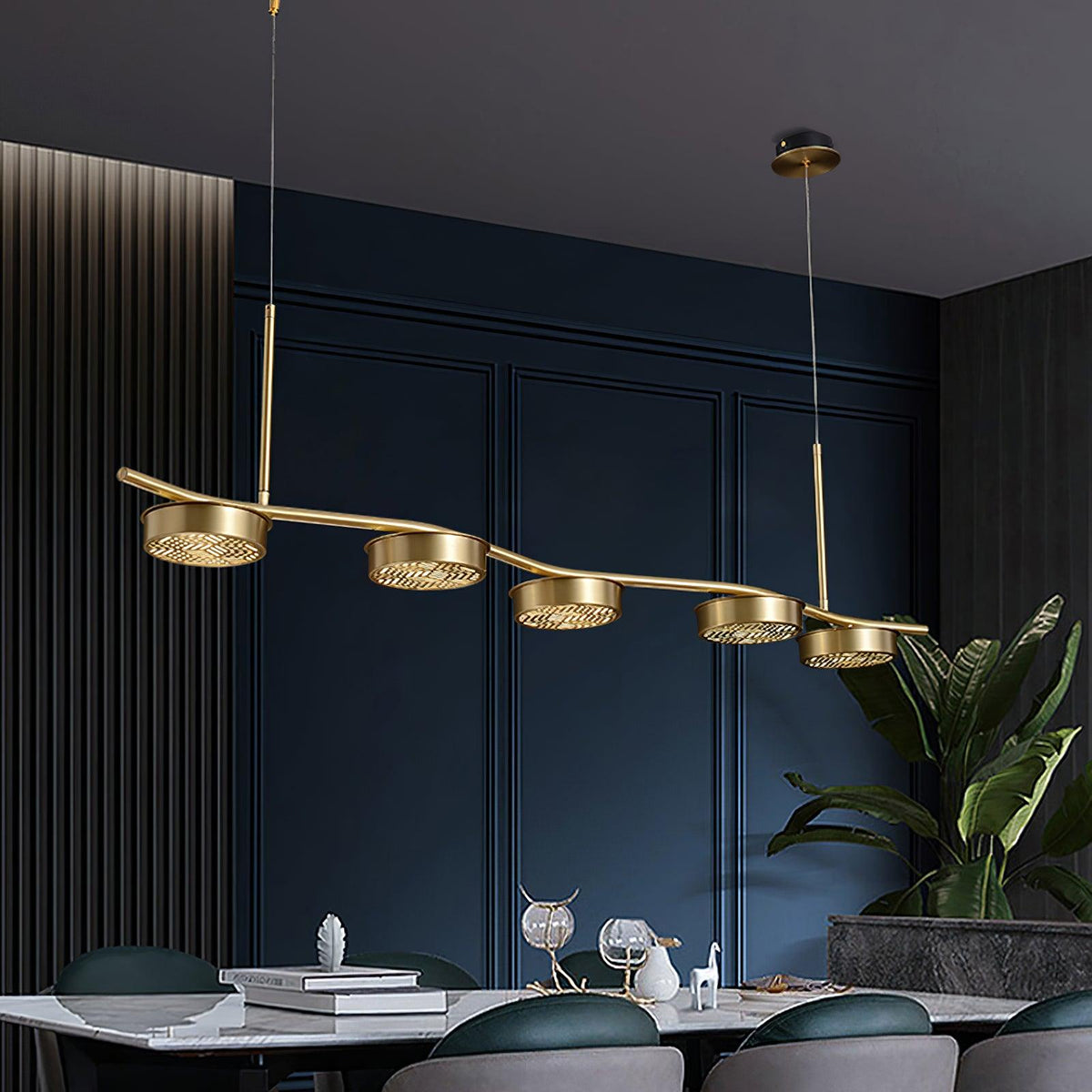 Aldo Six-Light LED Linear Chandelier in Aged Brass
