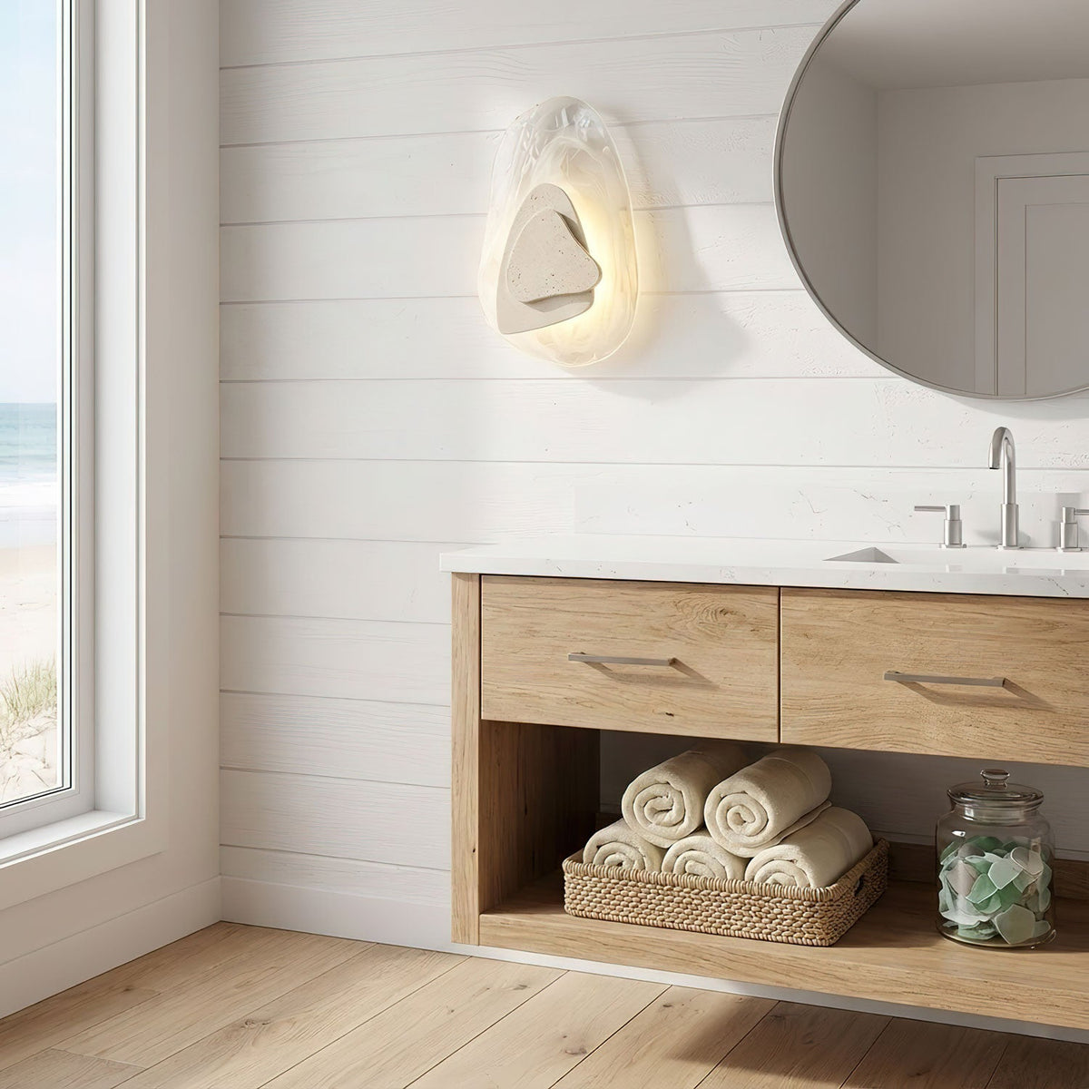 Eira Travertine Wall Sconce with Glass Shade for Modern Interiors