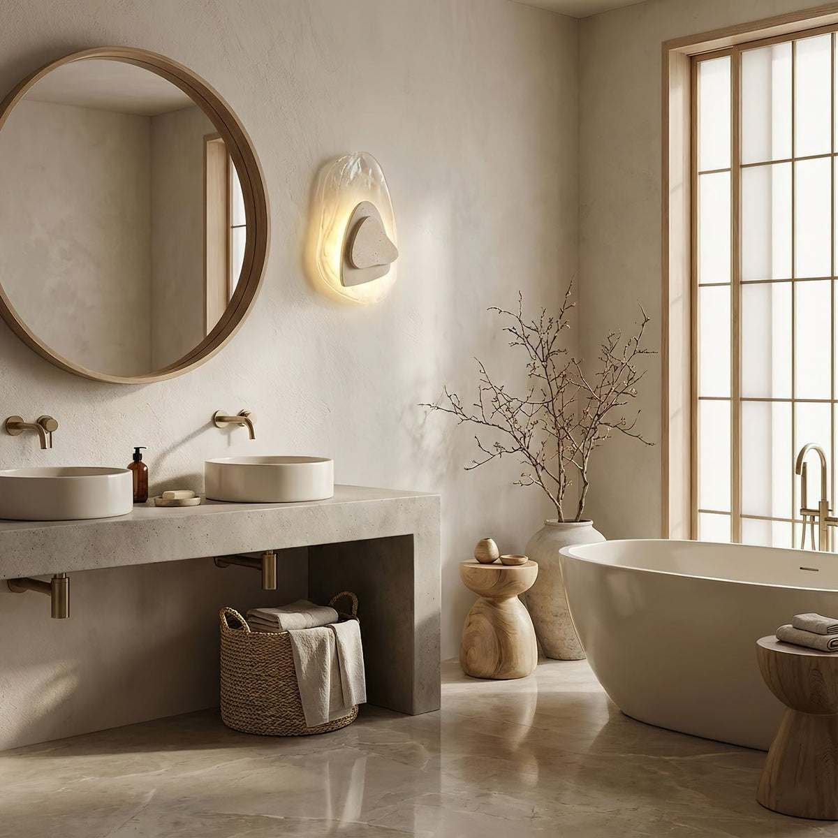 Eira Travertine Wall Sconce with Glass Shade for Modern Interiors