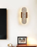 Elara Travertine Wall Sconce with Walnut Accents – Modern LED Wall Light