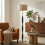 Elara Sculptural Floor Lamp with Fabric Drum Shade for Living Room & Bedroom