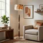 Elara Sculptural Floor Lamp with Fabric Drum Shade for Living Room & Bedroom