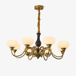 Elaris Modern Glass and Wood Chandelier with Brass Accents for Dining Room and Living Room