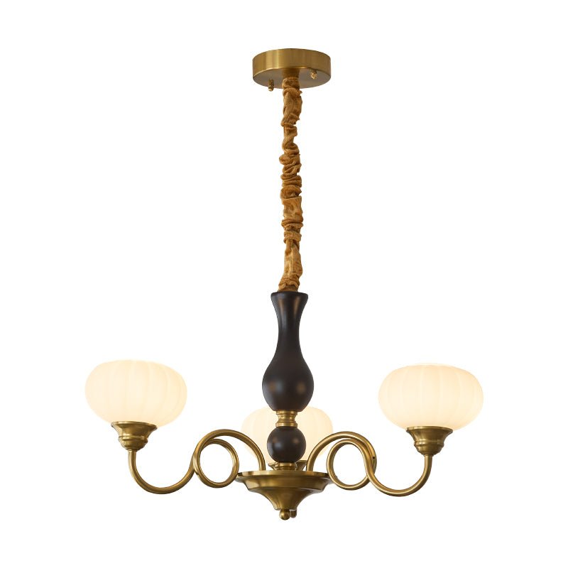 Elaris Modern Glass and Wood Chandelier with Brass Accents for Dining Room and Living Room