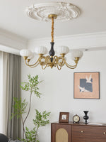 Elaris Modern Glass and Wood Chandelier with Brass Accents for Dining Room and Living Room