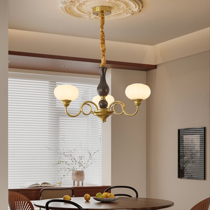 Elaris Modern Glass and Wood Chandelier with Brass Accents for Dining Room and Living Room