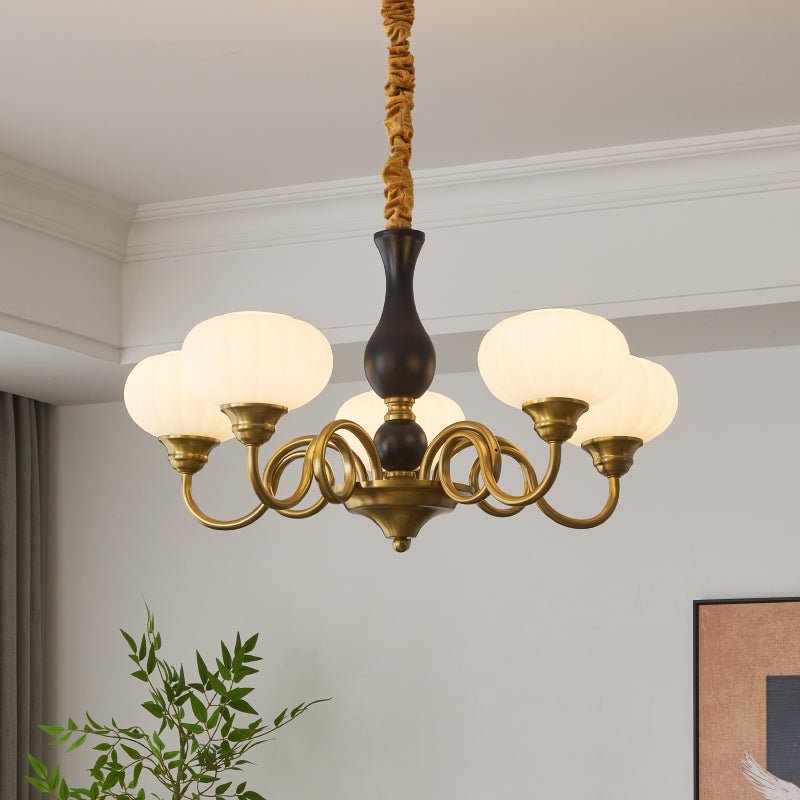 Elaris Modern Glass and Wood Chandelier with Brass Accents for Dining Room and Living Room