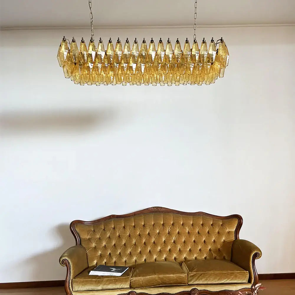 Elegant Amber Murano Poliedri Glass Chandelier
