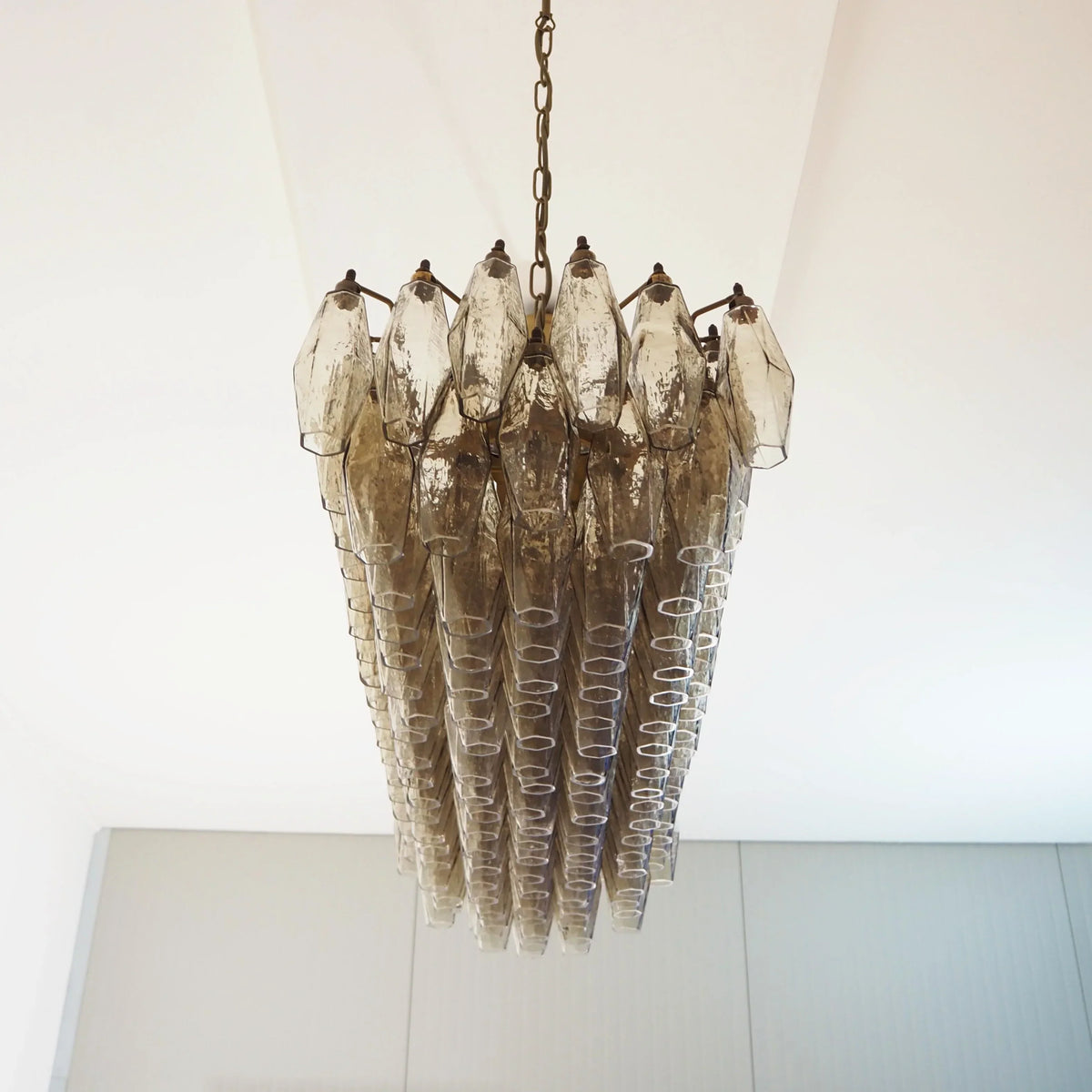 Elegant Smoked Murano Poliedri Glass Chandelier