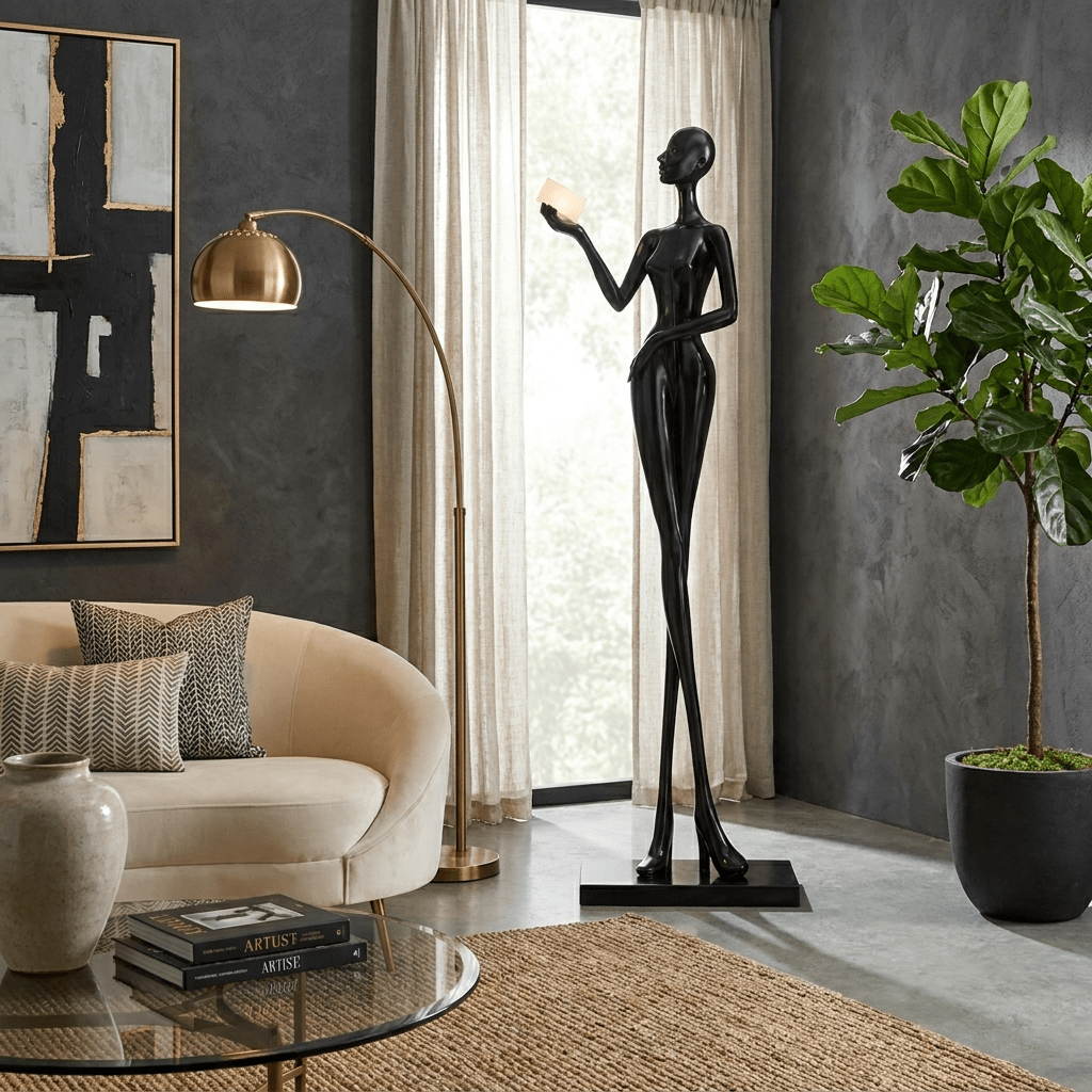 Elegant Lady Sculpture Ornaments – Modern Black Figurine for Living Room, Bedroom, and Office Décor