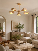Elementa Travertine Chandelier — Modern Wood & Stone Pendant Light