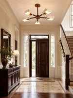 Elementa Travertine Chandelier — Modern Wood & Stone Pendant Light