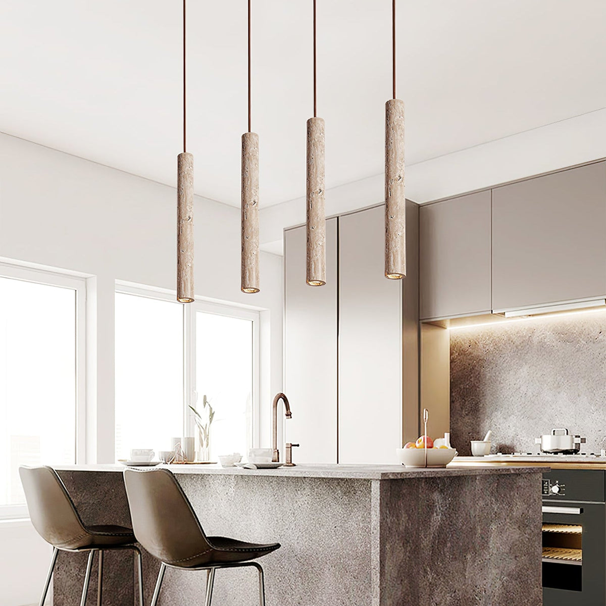 Elian Pendant Light in Yellow Travertine | Modern Minimalist Hanging Lamp