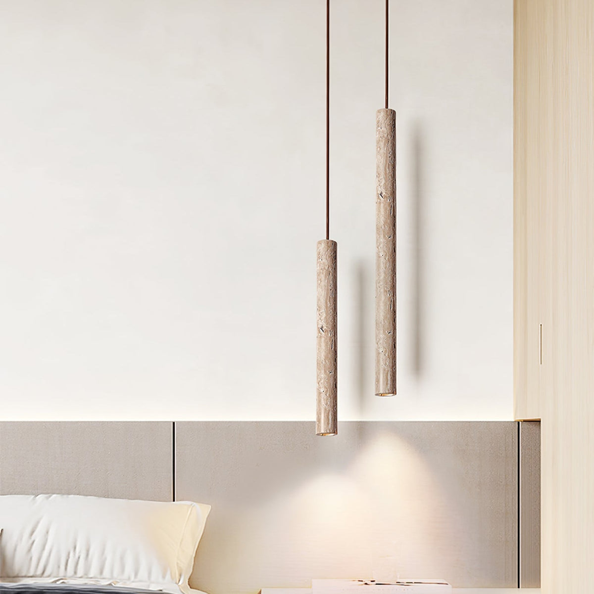 Elian Pendant Light in Yellow Travertine | Modern Minimalist Hanging Lamp