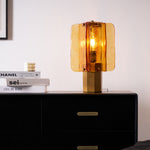 Aurelia Amber Glass Table Lamp with Brass Base for Bedside and Living Room