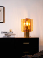 Aurelia Amber Glass Table Lamp with Brass Base for Bedside and Living Room