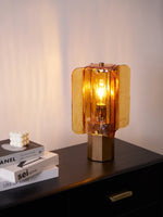 Aurelia Amber Glass Table Lamp with Brass Base for Bedside and Living Room